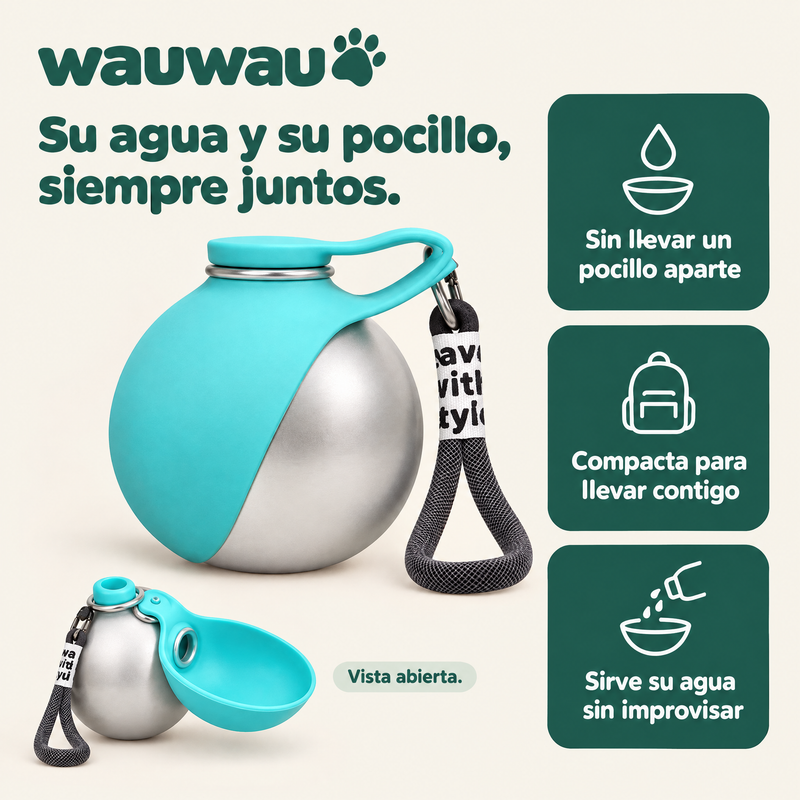 Botella de Agua para Perros + Pocillo Integrado